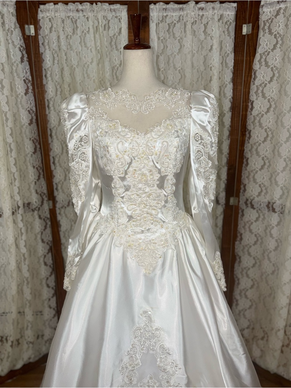 Beautiful Vintage 90s Alfred Angelo Satin Wedding Gown - Picture 3 of 7